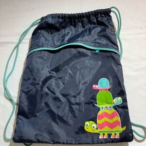 Thirty One Navy Drawstring Backpack with Colorful Turtle Stack